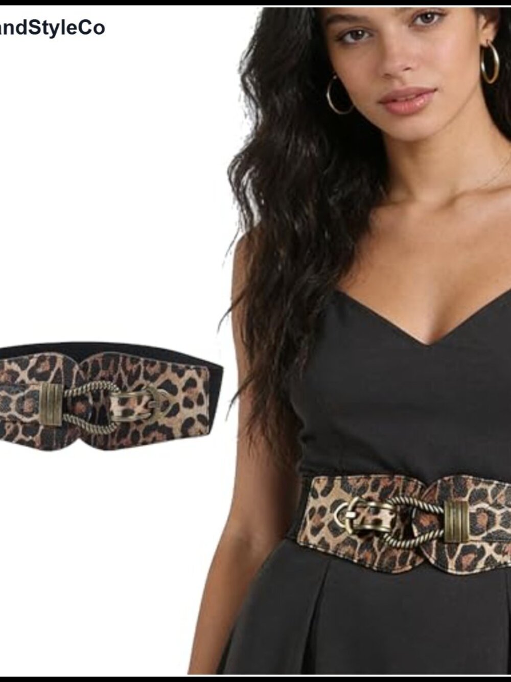 Women's Leopard PU Leather Wide Cinch Belt Stretchy Elastic Sash Belt Dresses